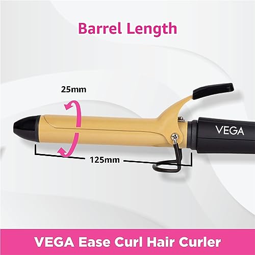 VEGA Ease Curl 25 mm Barrel Hair Curler With Ceramic Coated Plates, (VHCH-02, Beige) - Image 4