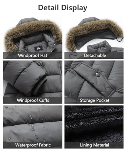 Women's Winter Thickened Down Jacket Warm Long Puffer Coat Waterproof Parka with Faux Fur Removable Hood3