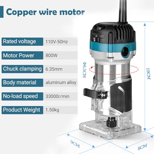 Défonceuse à bois 800W avec 6 vitesses variables et 15 embouts - 2