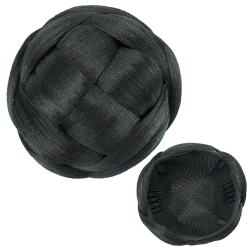 IMISSU Medium Size Braided Chignon Dancer Hair Cover Donut Hair Pieces Accessories Scrunchies Hair Bun Wig Updo Wedding Party for Women (Black)