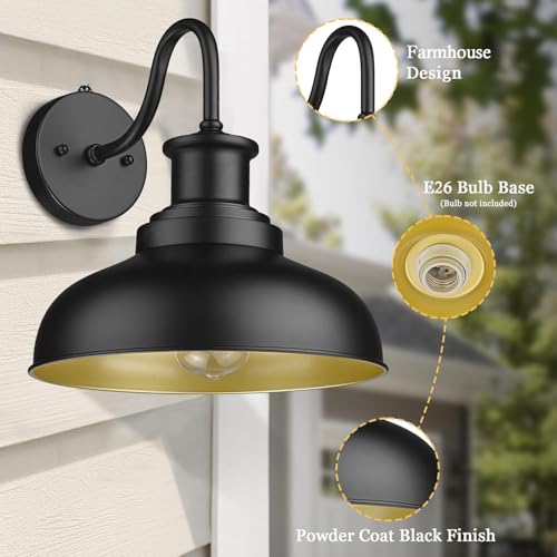 Image of Dusk to Dawn Outdoor Barn Lights Outdoor Wall Sconces Farmhouse Exterior Wall Mount Light Vintage Outside Lighting Fixture Industrial Black Lanterns for Porch Garage Shed Patio, 2 Pack