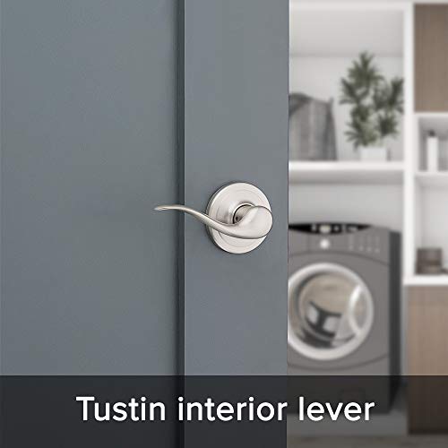 Image of Kwikset Prescott Front Door Handle No Lock, Entry Handleset Exterior with Interior Reversible Handed Lever, Non-Locking, Satin Nickel, Deadbolt Not Included, with Microban Protection (Pack of 2)