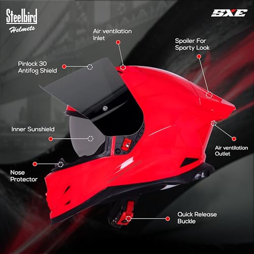 Image of Steelbird SBH 61 SXE Pinlock ISI and Dot Certified Full Face Helmet for Men and with Inner Silver Sunshield