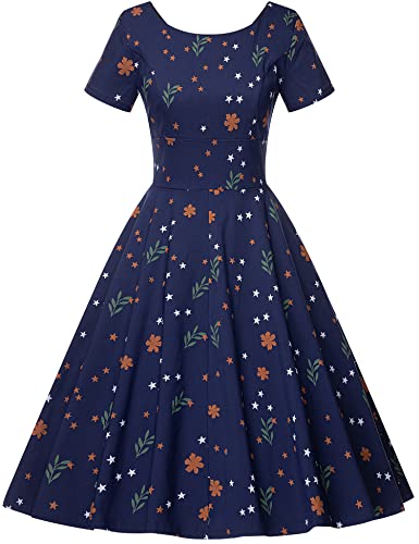 Image of GownTown Women's 1950s Vintage Dresses Short Sleeves Cocktail Stretchy Party Dresses with Pocket