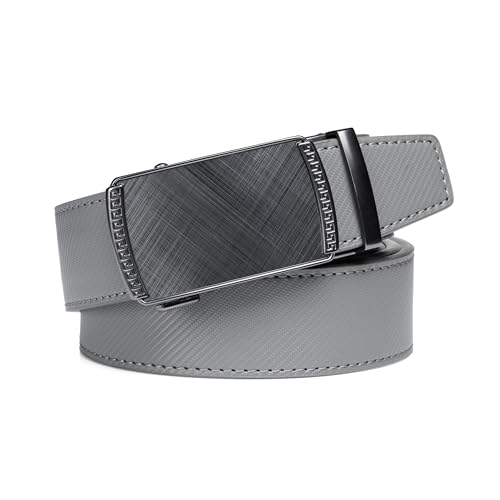 Image of Drowsmen Leather ratchet belt 1 3 /8 inch with Click Sliding Automatic Buckle, Adjustable belt Trim to Fit