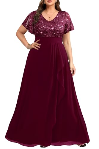 Burgundy Plus Size Dresses Formal Evening Gowns Mother of Bride Long Wedding Guest Prom Christmas New Year Holiday Dress