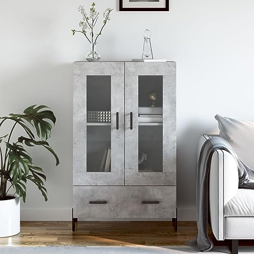 TREISL Aparadores de salón, 69,5 x 31 x 115 cm, madera multicapa gris, cemento, comedor, buffet, mueble de cocina, tablero robusto y estable para exponer objetos decorativos, marcos, libros, revistas