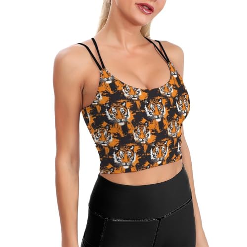 Soutien-gorge de sport longline anti-frottement avec brassière intégrée à motif tigre