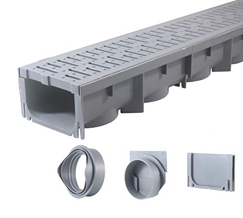 Image of URA WATER - Model UA-100 - Drainage Trench Set - Channel Drain With Grate - Gray Plastic Plastic - 1 x 39 inch Long