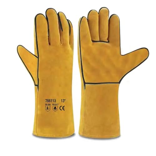 Edward Tools Pro Leather Welding Gloves 13” - Large Heat/Fire Resistant Gloves for BBQ, Grilling, Welding - Cowsplit leather with Fine Stitching - Wear Resistant Liner - Long for Arm Protection