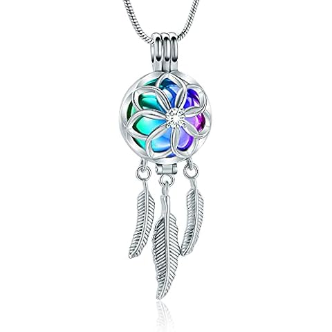mingkejw Dream Catcher Urn Necklace for Ashes Cremation jewelry for Women Men Stainless Steel Memorial Necklaces Ash Holder for Human Pets Keepsake Jewelry with Fill Tool, Dream Catcher-Rainbow Cover