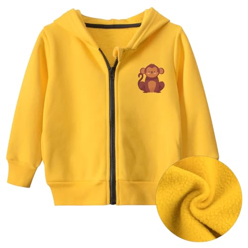 Image of Cotton Blend Full Sleeve Front Open Zipper Hoodies for Boys and Girls, Pack of 1, Yellow, 1 to 6 Years, KZH-YL26