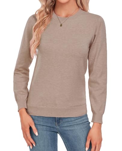 Image of MINTLIMIT Women Lightweight Sweater Crew Neck Soft Knit Casual Basic Long Sleeve Pullover Fall Sweater Blouse Top