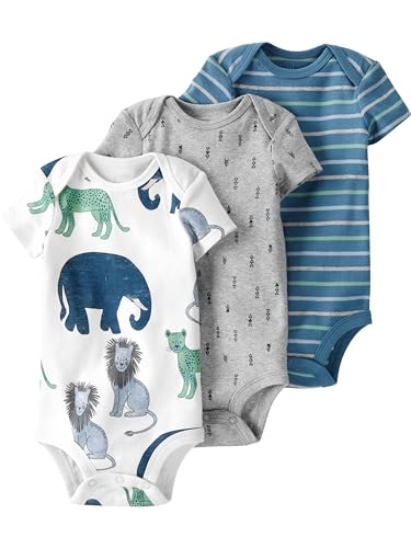 Carter's Baby 3-Pack Organic Cotton Short-Sleeve Rib Bodysuits, Safari, 9 Months