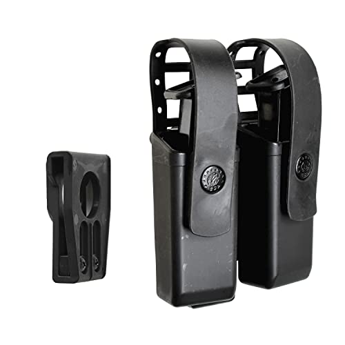 Porte-chargeur double rotatif noir en polymère rigide pour ceinturon tactique