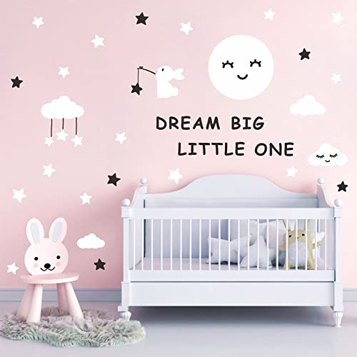 Image of Moon Star Wall Decals Vinyl Star Wall Stickers Cute Bunny Rabbit Wall Stickers White Cloud Wall Decals Moon Star Wall Stickers for Nursery Baby Room Kids Bedroom Decor