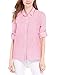 Allegra K Women's Striped Button Down Roll-up Long Sleeves Point Collar Shirt Medium Pink