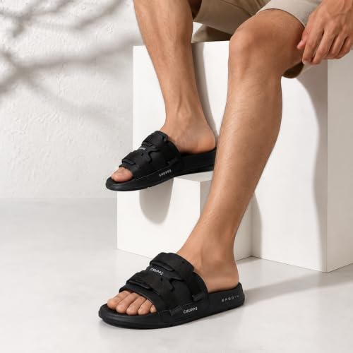 Image of CHUPPS Element Grey & Black Drift Orthopedic Slippers | Soft Footpharma Footbed | Breathable Ventilation Holes | Lightweight Flip Flops | Anti-Skid Chappals for Everyday For Mens