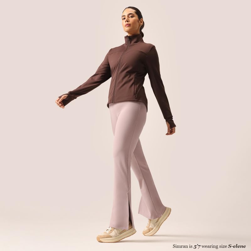 Image of BlissClub Women's Comfort Fit Mid Rise Ultimate Slit Flare Pants - Lite Tall |Above 5'5 | Stylish Slits | Stretchy | Comfortable | Back Pocket