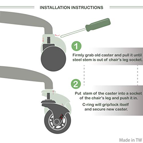 Office Chair Caster Wheels 2.5 Inch, Roller Blade Wheels Replacement Rubber Chair Casters For Hardwood Floors And Carpet, Set Of 5 (Chrome Bracket/Grey/Clear) #TOP7