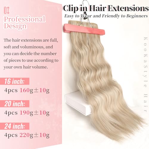 Image of KooKaStyle Wavy Thick Clip in Hair Extensions 24 inch Pearl Blonde