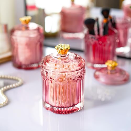 KANPURA Decorative Glass Jars with Lids,Crystal Apothecary Jars,Crystal Candy Jar,Glass Storage Bathroom Pink Jar Wedding Decor Gift for Women Mother,Wife - Thumbnail 4