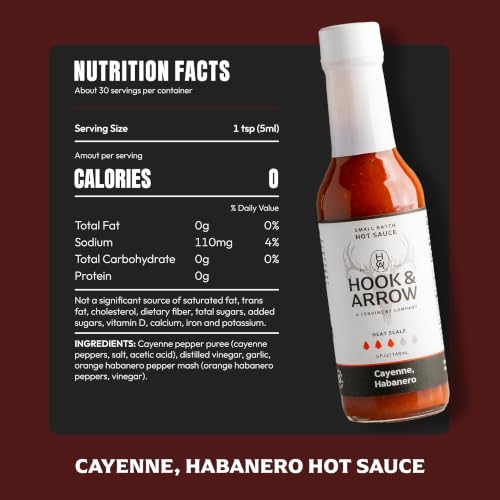 Image of Hook & Arrow Cayenne Habanero Hot Sauce - Low Sugar Louisiana Style Garlic Pepper Sauce - Medium Spice Red Hot Sauce - Gluten-Free, Vegan, Paleo (5 fl oz, 30 servings)
