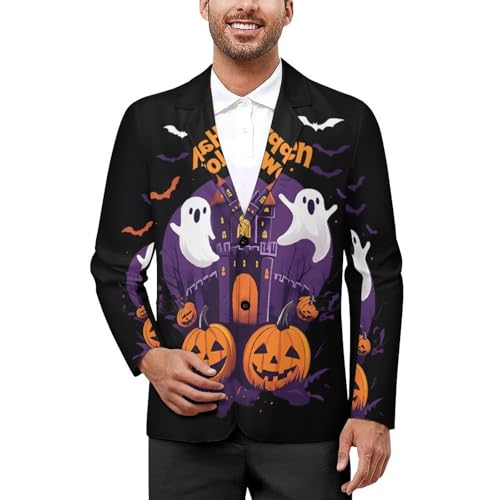 Halloween-Themed Pumpkins Ghosts Classic Suits Blazer for Men Business Tuxedo Jacket Sport Coat Two Buttons