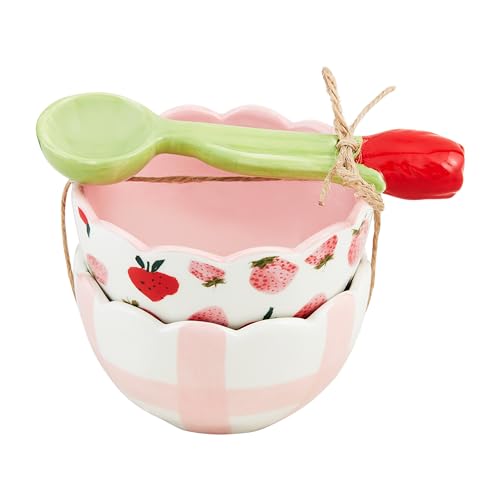 Mud Pie Pink Floral Fruit Tid Bit; bowl 2" x 3" dia | spoon 4 1/4"