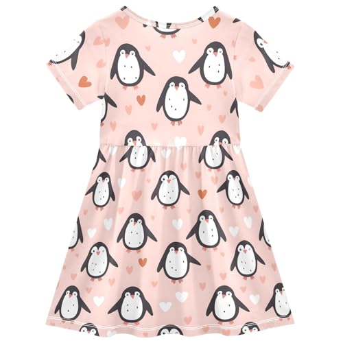 Penguin Heart Toddler Dress Girls Summer Short Sleeve T-Shirt Dress Casual Outfit2