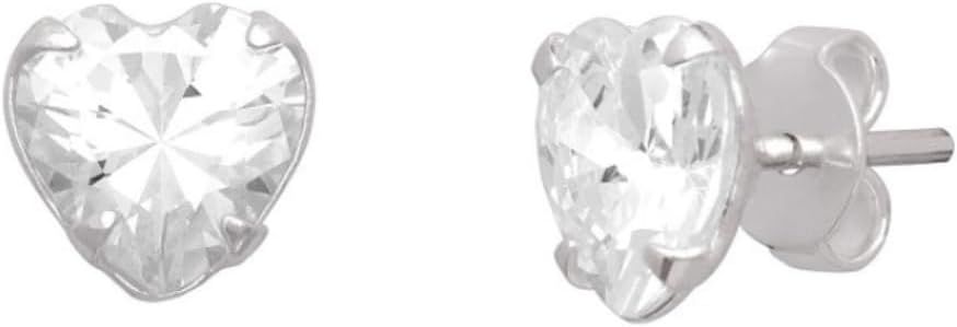 Brinco Prata Zircônia em Formato de Coração 08 mm Prata 925