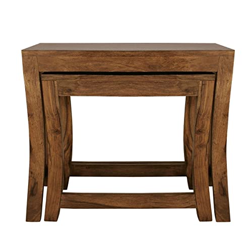 Image of Sheesham Wood Bedside Table | Nesting Table Stools for Home and Office Decor (Finish Color- Brown) -Set of 2