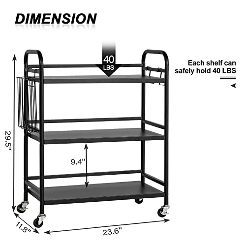 Hdani 3 Tier Metal Rolling Utility Cart,High Capacity Multi Purpose Heavy Duty Cart,For Office,Kitchen,Living Room,Bedroom,Etc.(Black)… #TOP1