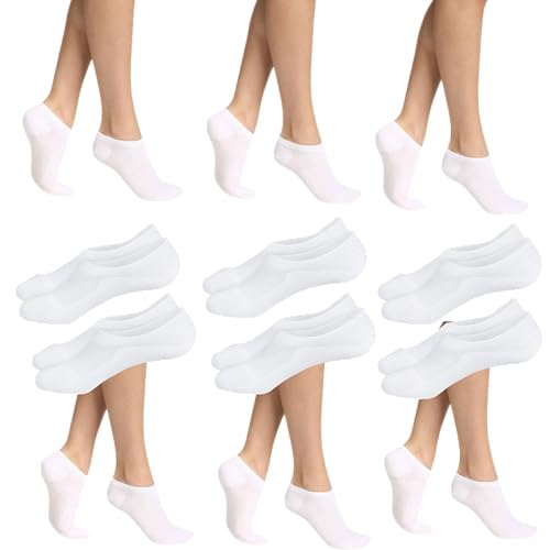 NAGAD 6 Pares de Calcetines hombre y mujer invisibles cortos transpirables de algodon - socks invisibles - Pinkis tobilleros finos y ultra suaves antideslizantes (35-40, BLANCO)