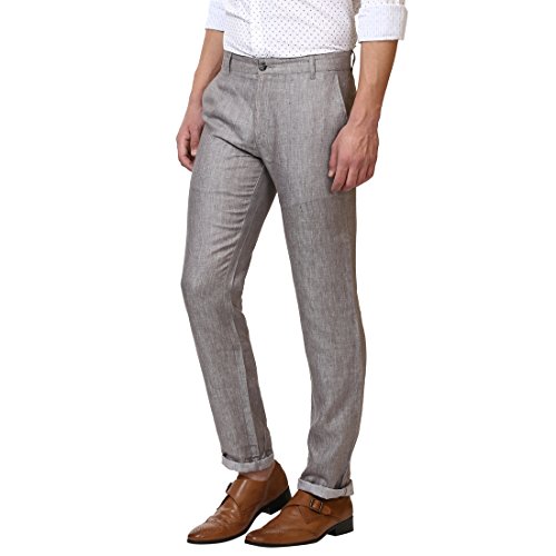 Image of Parx Linen Checkered Grey Slim Fit Trouser for Men