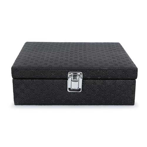 Image of LEDO Watch Box Organizer Case, 8 Slots, Black PU Leather, Metal Clasp Lock, Velvet Interior, Modern Classic Storage Box for Men and Women, Pack of 2