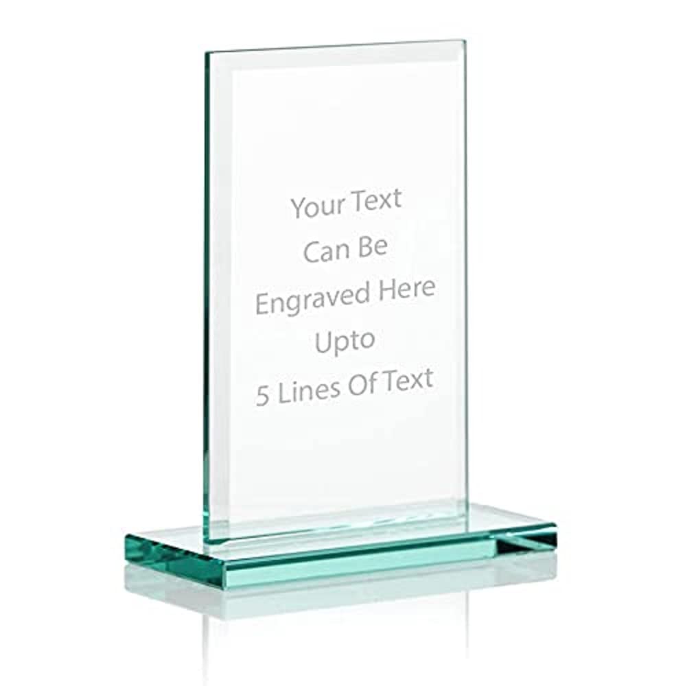 EIO GiftsPersonalised Rectangular Glass Trophy/Award - For Employee of the Month, All Sports, Leadership, Retirement & Appreciation - Engraved With Your Own Custom Text - Choice of 5 Different Sizes