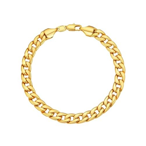 U7 Link Chain Bracelet for Men Stainless Steel, Cuban Link/Figaro Chain/Rope Chain/Heart Bracelets, 3mm/5mm/7mm/9mmm/12mm Width, Chain Wrist Bracelet