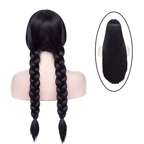Image of Cying Lin 28 inch Long Double Braid Wigs Costume Black Wigs for Women Cosplay Party Halloween Wig Include Wig Cap