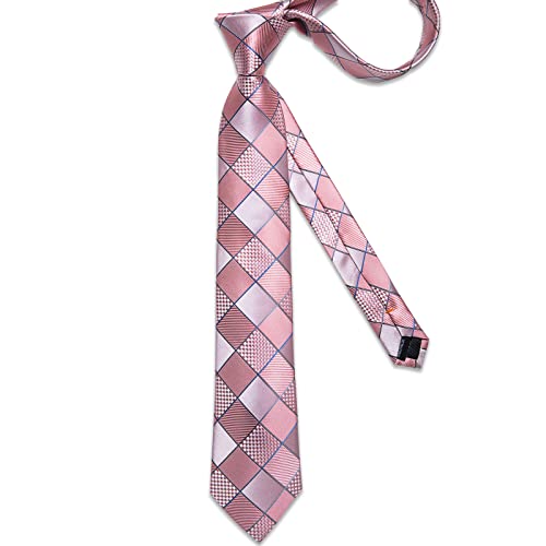 Image of DiBanGu Plaid Ties for Men Silk Checkered Necktie and Pocket Square Cufflinks Tie Clip Set with Gift Box for Wedding Business