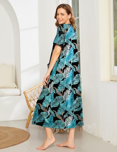 Image of Ekouaer Women Robe Zipper Short Sleeves Full Length House Coat with Pockets