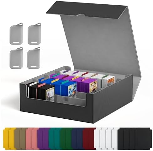 UAONO Kartenaufbewahrungsbox für Trading Cards, 2400+ MTG Commander Deck Box mit 24pcs bunten Teilern, Kartenetui passend für Magic TCG PTCG Spielkarten(schwarz und grau)