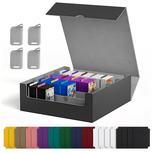 UAONO Kartenaufbewahrungsbox für Trading Cards, 2400+ MTG Commander Deck Box mit 24pcs bunten Teilern, Kartenetui passend für Magic TCG PTCG Spielkarten(schwarz und grau)