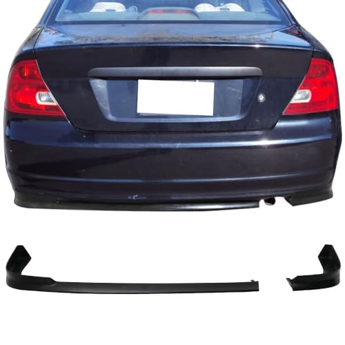 IKON MOTORSPORTS, Rear Bumper Lip Compatible With 2001-2003 Honda Civic 2 Door Coupe, TR Style Unpainted Black PU Air Dam Chin Rear Diffuser Bumper Spoiler Splitter Add on, 2002