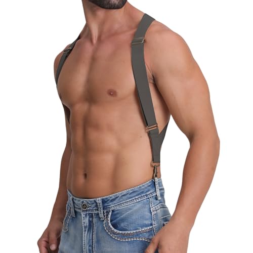 LazarsSpace Under Clothing Suspenders for Men X -Back with 2 Side Swivel Hooks and 1.5 Inch Wide Adjustable Strap Grey