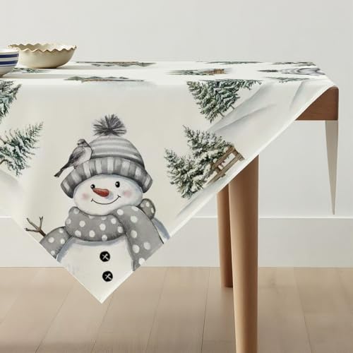 Avalune Tischdecke Weihnachten Grau Schneemann Mitteldecke Weihnachts...