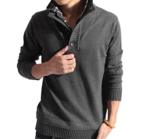 Pull d'hiver homme manches longues grosse maille gris foncé uni XXXL