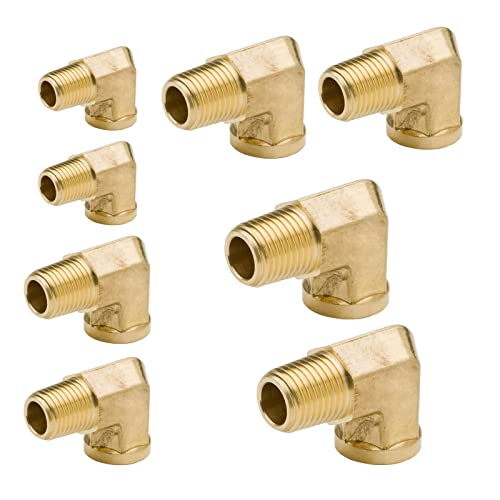 Legines 90 Degree Street Elbow 1/8" 1/4" 3/8" 1/2" NPT Male To NPT Female Forged Brass Pipe Fitting 8 Pcs