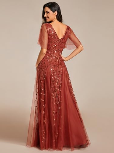 Image of Ever-Pretty Women's Sequin Formal Dresses Evening Gown Sparkly V-Neck Short Sleeve Floor Length Mother of The Bride Dress 736