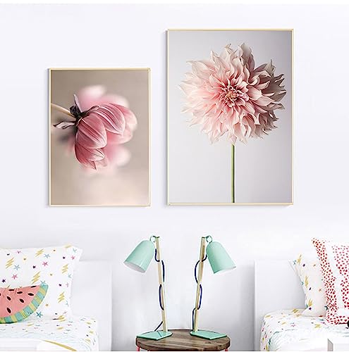 Affiche nordique rose de 50x70cm avec fleurs pour déco de salon moderne